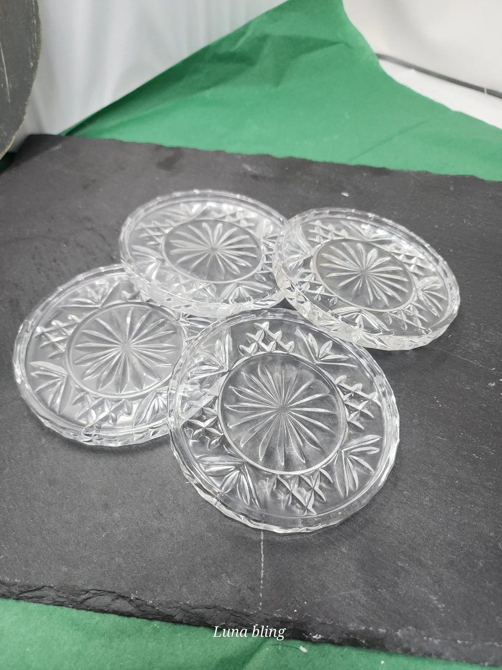 Pressed Glass Starburst Coaster Set of 4